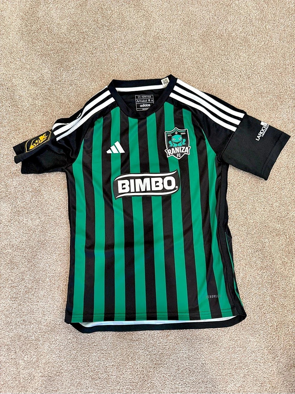 adidas Raniza FC jersey Striped Black & Green Boys 11-12Y/152